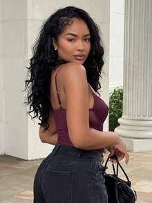 Alexandranx 性感优雅女士蕾丝拼布吊带背心紧身衣 - 紫紅色 - 查看 5