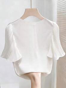 Franclia 女士优雅水晶装饰T恤，夏季 - 白色 - 查看 2