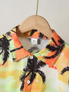 SHEIN Set 2 buc. cămașă și pantaloni scurți cu imprimeu floral, casual, pentru preadolescenti, școală/vacanță, potrivit pentru naveta, școală, sport, primăvară/vară - Multicolor - Vizualizare 5