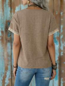 EMERY ROSE Women's V-Neck Casual Versatile Daily Wear Short Sleeve Shirt - Grey - View 2