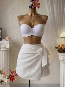 Femesol 夏季露眼刺繡結細節包裹裙短褲 - 白色 - 查看 1