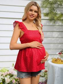 SHEIN Maternity Floral Print Ruffle Sleeve Tie Back Blouse - Red - View 5