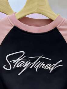 Resyla Women's Contrast Color Pink & Black Text Embroidery T-Shirt - Multicolor - View 3