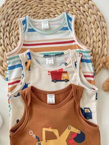 Bộ 3 quần áo liền thân họa tiết sọc và hoạt hình đáng yêu cho bé trai/bé gái sơ sinh mùa hè - Nhiều màu - Xem 5