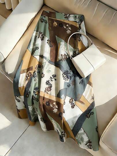 Franclia Versatile Elegant Commuting Casual Vacation A-Line Asymmetrical Print Dress/Skirt For Women, Spring/Summer