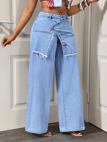 Slaydiva Quần jean denim tua rua thời trang thường ngày dành cho nữ - Màu xanh lam - Xem 5