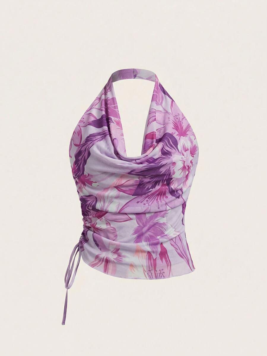 Aveloria Rosie Tie Dye Draped Front Halter Top  - Mauve Purple - View 1