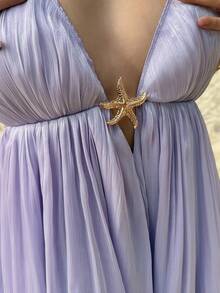 MainGRL Women's Backless Flowy A-Line Deep V-Neck Dress, Vacation, Casual, Date, Daily Wear, Spring/Summer - Green - View 9