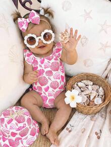 SHEIN Bañador de una pieza ajustado y minimalista para niñas bebé, adecuado para el verano - Multicolor - Ver 4