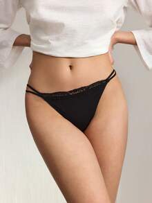 Ocili Quần lót nữ 100% cotton, thoải mái, kiểu dáng tối giản, ren hai mặt, cạp chun, thích hợp cho mùa thu. - màu đen - Xem 8