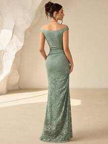 Coutiva High-End Beaded & Rhinestone Embellished Off-Shoulder Mermaid Evening Gown - Green - View 2