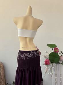 SuriyaCove Women's Vacation Beach Twist Beaded Chain Decor Backless Cropped Halter Top - White - View 2