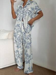 Conjunto de Pijama de Manga Curta com Estampa Floral Bolha e Enrugada - Branco - Visão 6