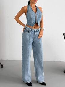 SHEIN Top & Jean Two Pieces Denim Set - Medium Wash - View 5