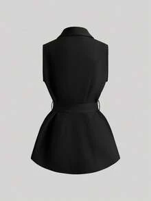 Franclia New Women's Sleeveless Suit Vest Jacket With Belt - Black - View 2