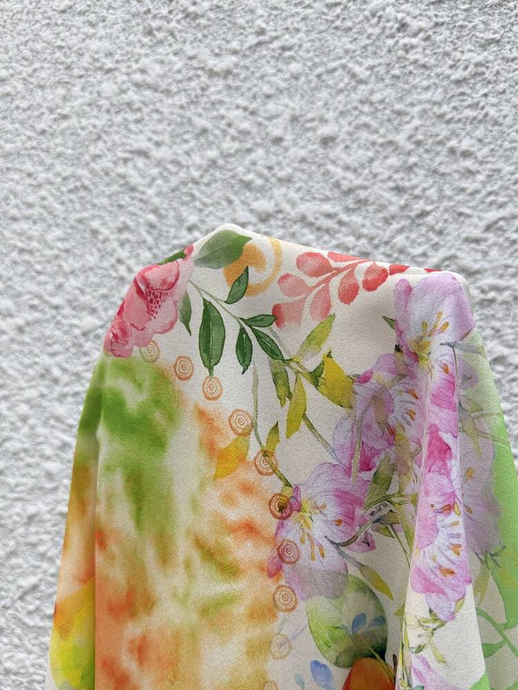 Plus Size Casual Solid Color Batwing Top And Floral Print Pants 2-Piece Set