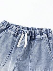 Teenager Mädchen Relaxed Fit Verwaschen Jeans, Weicher Baumwollstoff, Modisch, Vielseitig, Locker & Bequem, Minimalistisch, Elastischer Bund mit Verstellbarem Weißem Kordelzug, Cargo Taschen, Weites Bein Silhouette, Hellblau, Geeignet für Alltag und Urlaub - Blau - Übersicht 5