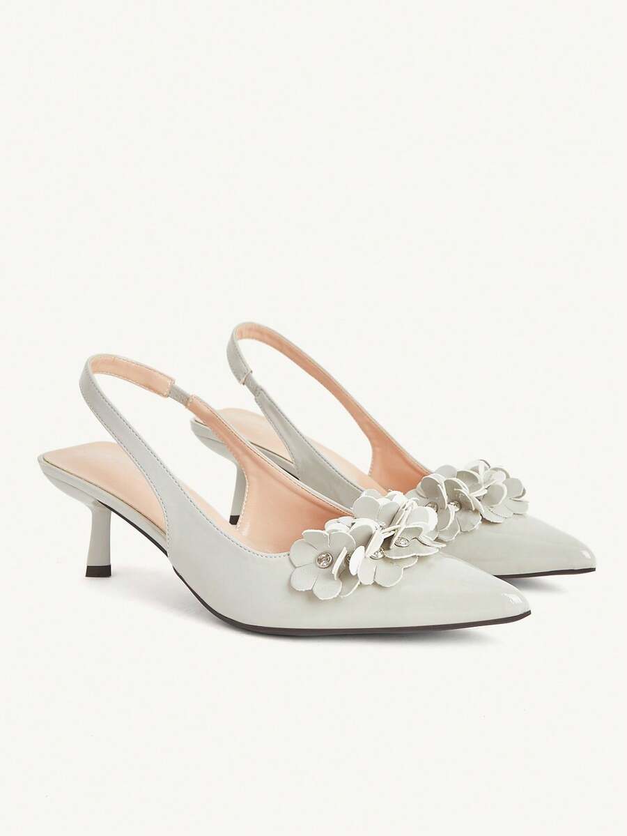 CUCCOO CHICEST 女士时尚花卉装饰尖头细高跟单鞋 - 淺綠 - 查看 1