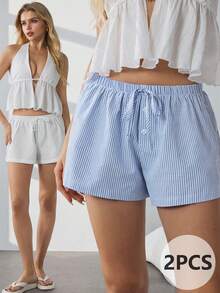 HautHeat Women's Striped Tie-Waist Pajama Shorts - Multicolor - View 1