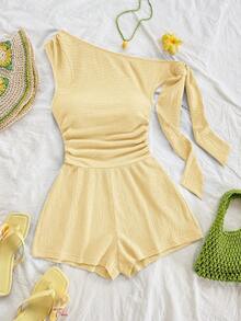 Soleia Bộ jumpsuit màu vàng nhạt gợi cảm với thiết kế bất đối xứng, dây buộc vai, thích hợp cho các bữa tiệc, kỳ nghỉ, lễ hội âm nhạc, phong cách boho, du lịch, và buổi hẹn trà chiều. - Màu vàng ngỗng - Xem 3