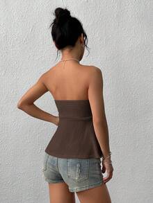 MainGRL Women Brown Knit Tube Top, Summer - Chocolate Brown - View 2