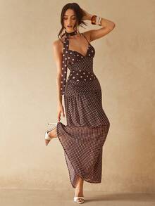 Silquee Đầm hai dây in chấm bi thanh lịch và thời trang dành cho nữ - Nhiều màu - Xem 5