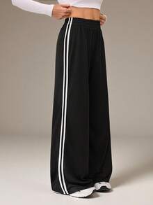 SHEIN Tall 休闲灰色侧条纹长裤 简约时尚 日常休闲 - 深灰色 - 查看 5