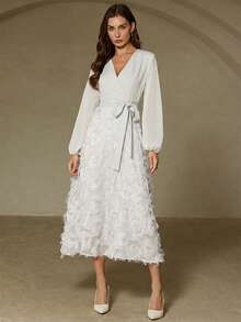 Aveloria Rosie Nuevo vestido elegante y de moda con mangas largas, parches y flecos - Blanco - Ver 6