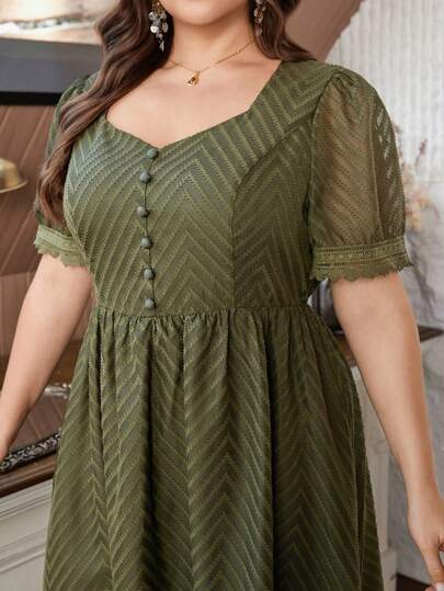 Lacomfia فستان نسائي أنيق للارتداء اليومي والتنقل، من الشيفون الجاكار بياقة مربعة وأكمام فانوس، قصة A-line للمقاسات الكبيرة