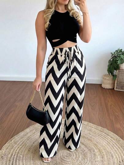 SHEIN Elenzya Women's Elegant Commuting, Casual, Daily Loose High Waist Super Wide Leg Pants, Khaki Color For Holiday & Everyday Wear, Summer