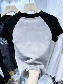 Resyla Áo thun ngắn tay giữ nhiệt phối màu tương phản, thêu chữ. - Nhiều màu - Xem 2