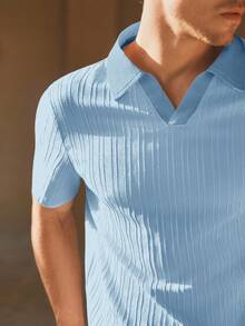 HIMLAND 男士梭织休闲宽松短袖POLO衫 - 淺藍色 - 查看 2