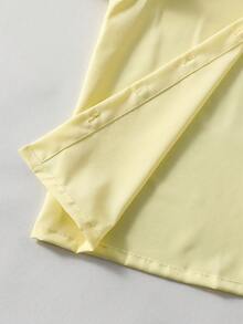 SHEIN Classic And Fashionable Elegant Woven Fabric Shirt For Girls With Special Decorative Flowers On The Sleeves, Eye-Catching Embellishment, Loose And Comfortable Fit, Suitable For Daily Commuting, Outdoor Play, And Wearing For Gatherings And Photo Shoots In Summer - Yellow - View 6