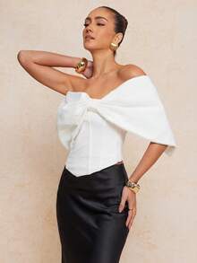 Lumalex Áo croptop nữ màu trắng không dây, ôm eo, thiết kế nơ lớn kiểu cổ điển, phong cách lãng mạn và thanh lịch cho mùa Xuân/Hè, thích hợp cho các bữa tiệc. Áo có phần thân trên mềm mại, phần eo kiểu corset, ôm sát cơ thể và tạo dáng thanh lịch nữ tính. Thích hợp cho mùa Xuân/Hè, phong cách lãng mạn thanh lịch. - trắng - Xem 10