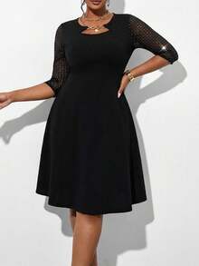 Chikora 大码女式金属装饰连接优雅腰部聚拢派对连衣裙 - 黑色 - 查看 5