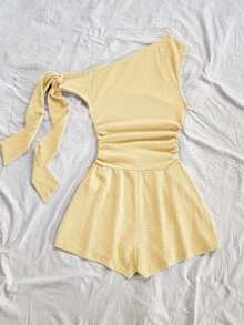 Soleia Bộ jumpsuit màu vàng nhạt gợi cảm với thiết kế bất đối xứng, dây buộc vai, thích hợp cho các bữa tiệc, kỳ nghỉ, lễ hội âm nhạc, phong cách boho, du lịch, và buổi hẹn trà chiều. - Màu vàng ngỗng - Xem 2