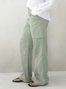 KSTM Women High Rise Wide Leg Cargo Pants With Multiple Pockets Relaxed Fit Casual Straight Leg Trousers Spring Summer Utility Style - Green - View 4