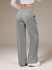 SHEIN Tall Pantalones de chándal con cordón en la cintura de color gris primaveral, atuendos para graduación, regreso a la escuela, atuendos para maestras - Gris - Ver 2