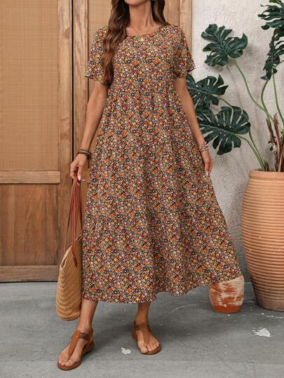 EMERY ROSE 女士休闲碎花中长连衣裙，适合度假