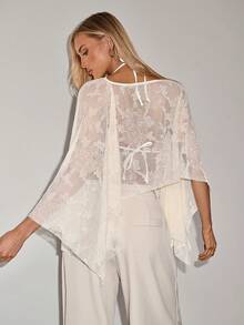 SHEIN ICON 女士宽松蕾丝休闲度假短款上衣 - 杏色 - 查看 2