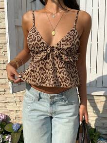 Serisse Women's Vacation Leopard Print Patchwork Ruffle Trim Camisole - Multicolor - View 6