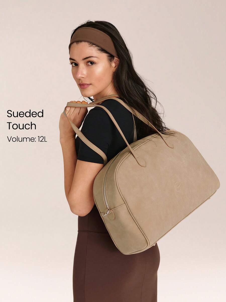 GLOWMODE Large 12L Faux Leather Go & Glow Sueded Adjustable Strap Zipper Compartments Slip Pockets Crossbody Bag Daily Casual Outdoors Holiday Vacation Wear - Khaki - View 1