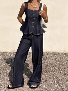 DAZY Bộ áo vest và quần jeans nữ mùa hè - Rửa tối - Xem 5