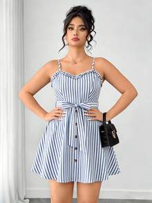 Elenzga Vestido de tirantes con estampado de lunares para mujer de talla grande para ropa de Año Nuevo - Multicolor - Ver 3