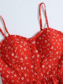 GlowEve 女士无袖纽扣碎花休闲连衣裙，红色，优雅假日装扮，可爱图案，收腰设计，有内衬，适合夏季和情人节穿着。 - 紅色 - 查看 4