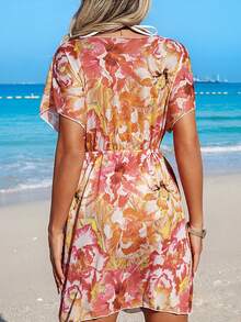 Swim Vcay Women's V-Neck Floral Print Ruched Beach Vacation Dress - Multicolor - View 6