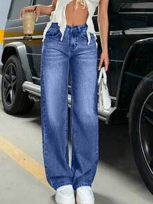 SHEIN Tall LOW WAIST WIDE LEG DENIM JEANS Y2k Cowgirl Outfit 2000s Style Women's Jeans - Medium Wash - View 2