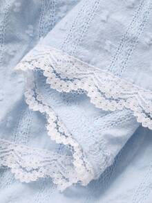 DAZY 少女泡泡袖纽扣上衣和裤子睡衣套装 - 綠色 - 查看 9