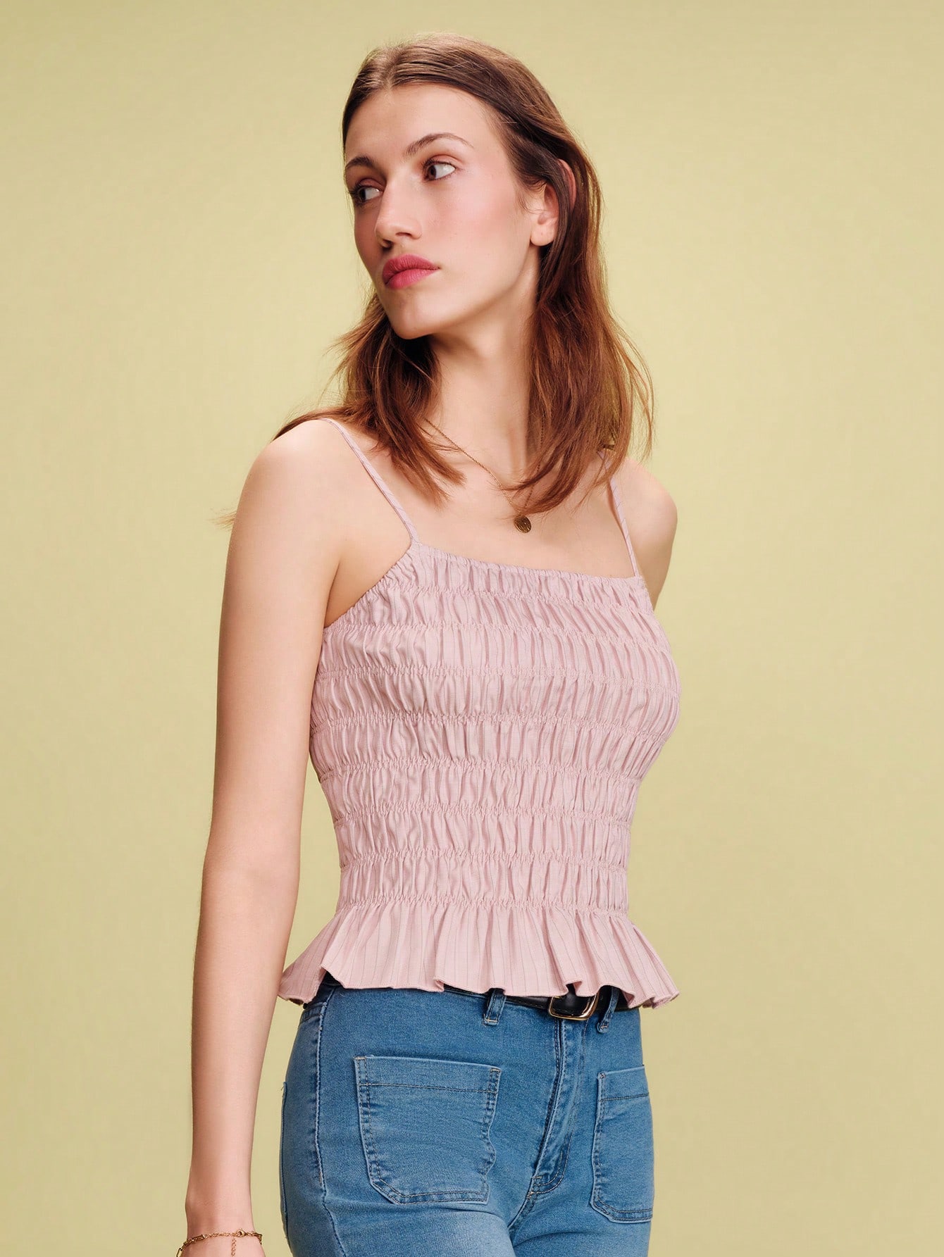 Pink Striped Smocked Cami With Peplum Hem Spring Summer French Style Parisian Style Vacation Top Going Out Top
