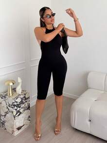 Maria Perezxox 无缝针织露背性感吊带连体裤 - 黑色 - 查看 5